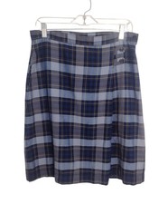 Lands End Tartan Plaid Pleated Skirt Blue 10 Academia Uniform Pockets Schoolgirl