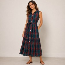 J.Crew Shirtdress 6 Green Plaid Sleeveless Tiered Midi Dress Preppy Heritage