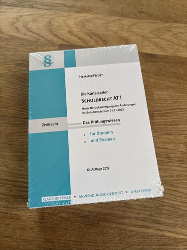 Hemmer/Wüst Karteikarten Schuldrecht AT I 12. Auflage 2022