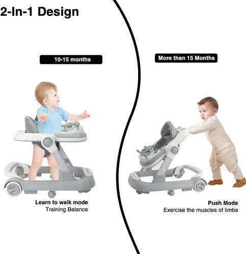 2-in-1 Baby Walker with Music & Feeding Tray – Foldable Toddler Push Walker Kids - Picture 5 of 10