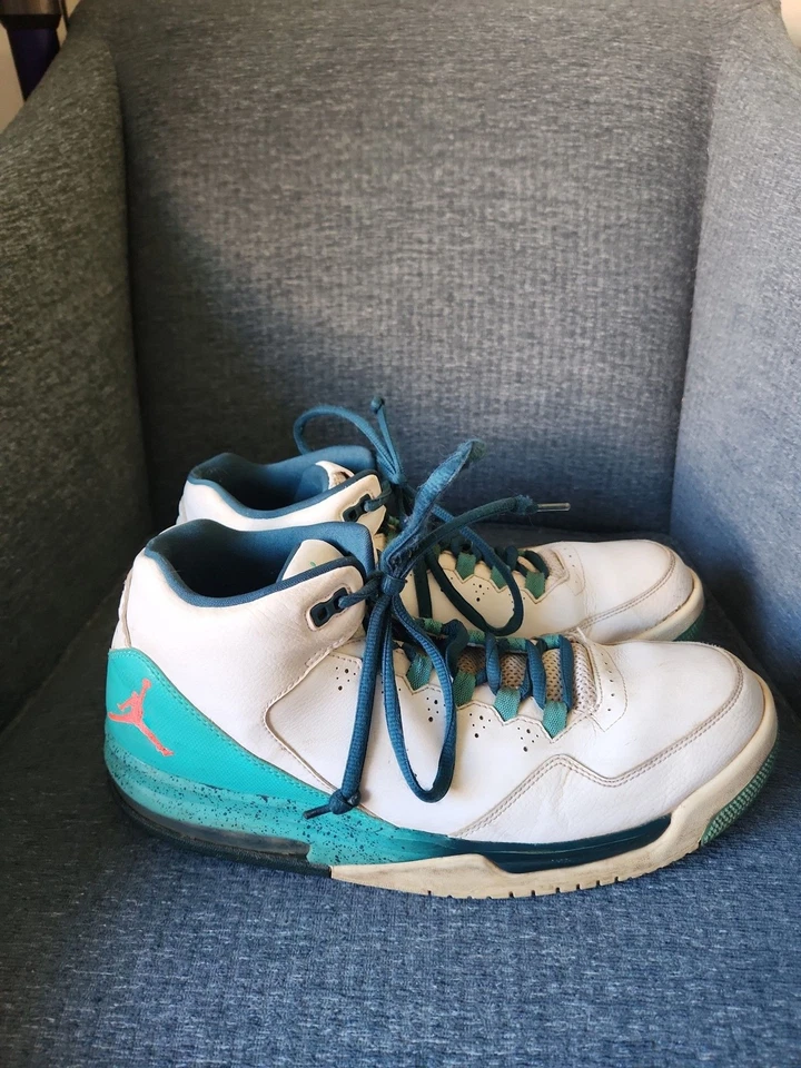 Кроссовки мужские Nike 2014 Air Jordan Flight Origin 2 белые и бирюзовые размер 12 - Изображение 2 из 4