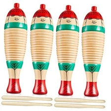4 Sets Christmas Fish Shaped Guiro Instrument Wood Fish Shape Guiro Colorful 