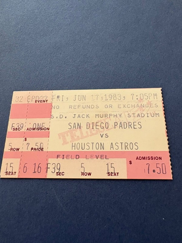 Padres Astros ticket stub Nolan Ryan win