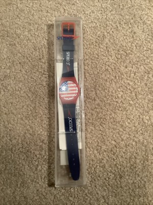 Vintage Speedo Swimming UNITED STATES USA FLAG Water Resistant Watch NEW BATTERY