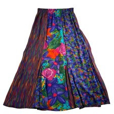 VTG Carole Little Petites 6P Multi Color Floral Watercolor Midi Skirt Women 90s
