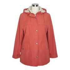 Fall Coat Women's Size S Removable Hood Coral Suede Feel Zip Snap Jacket Gallery