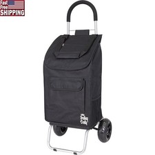 Oversized Wheeled Shopping Cart W/ Removable Bag 7 Pockets Easy Transport New