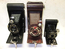 Three Antique Bellows KODAK Cameras. Art Deco 1A GIFT, 2A Hawk-Eye  Vest Pocket