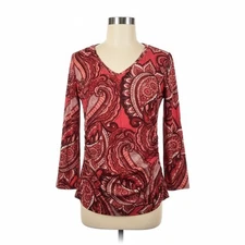 INC International Concepts Red Paisley Mesh Ruched Women Medium Y2K Vintage