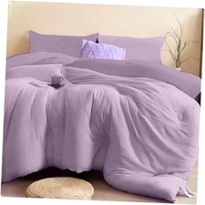 3PCS Purple Comforter Set with 2 Pillowcases, Brushed Full Solid Purple
