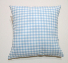 Image of SET of 2 x CUSHION COVERS - LIGHT BLUE GINGHAM CHECK COUNTRY COTTAGE COTTON 16"