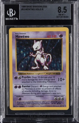1999 POKEMON BASE - SHADOWLESS - HOLO #10/102 MEWTWO BGS 8.5