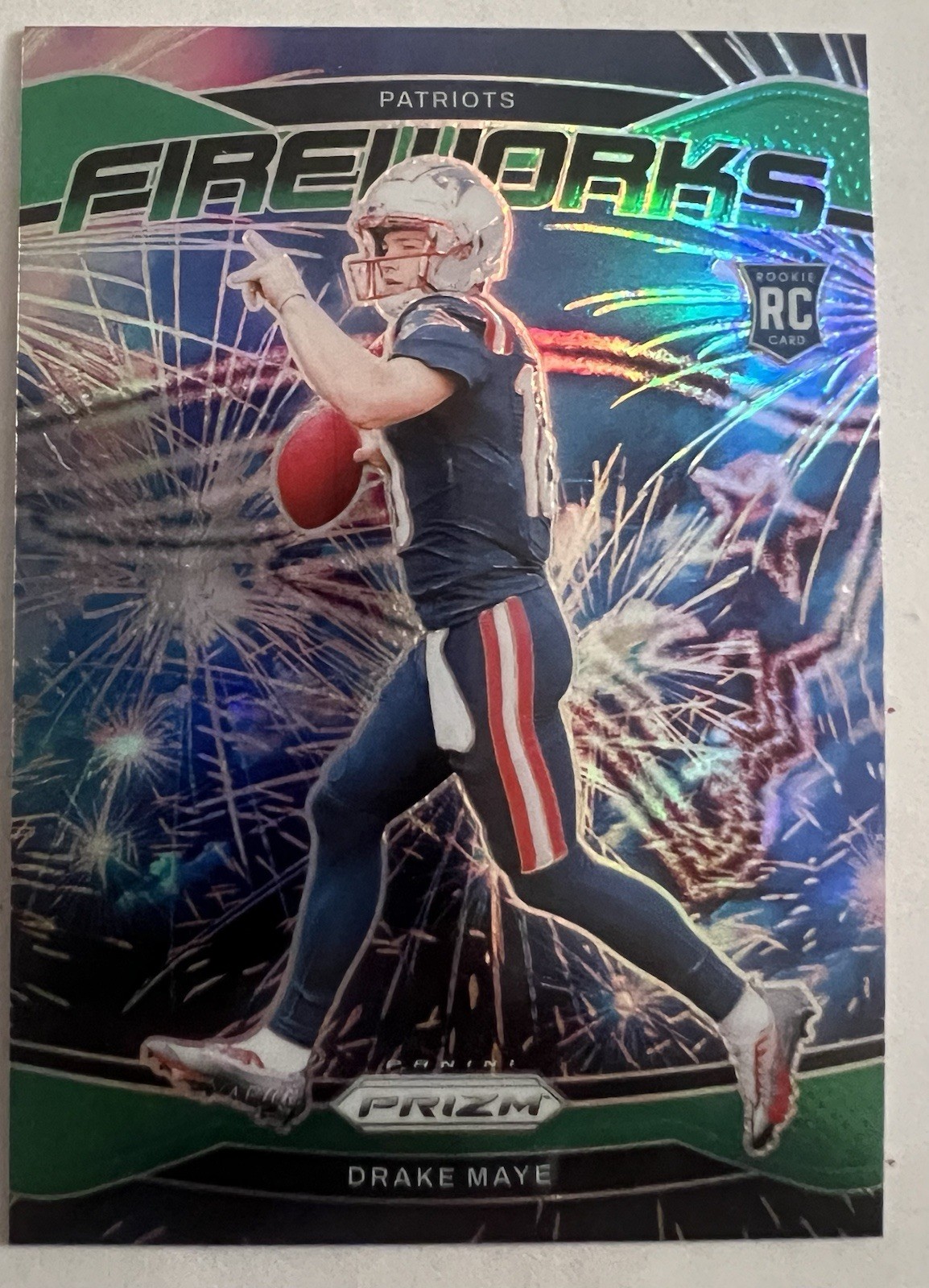 2024 Panini Prizm - Fireworks Drake Maye #22 Green Prizm (RC)