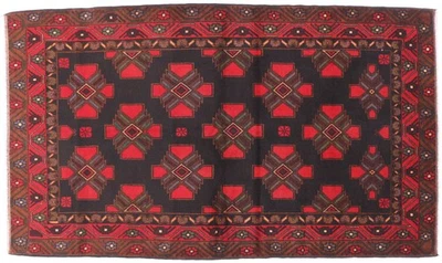 Belutsch Baluch Teppich 120x200 Handgeknüpft Schwarz Streifen Orientalisch - Bild 1 von 4