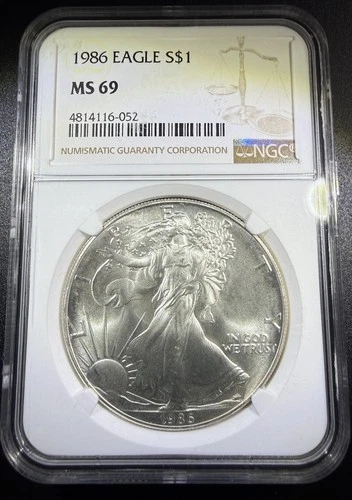 1986 American Silver Eagle $1 .999 Fine 1oz Silver NGC MS69 Bright White Coin