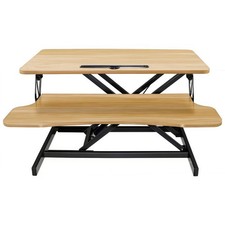 32" Adjustable Desk Converter Sit Stand Dual Monitor Laptop, Natural