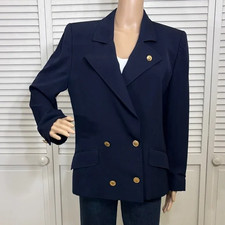 Vintage Valentino Navy Blue Blazer with Gold Engraved Coin Buttons Size 10