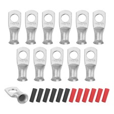 12 Pcs 5/16" Stud 4AWG Battery Lugs Ring Terminal with 12pcs Heat Shrink, Silver