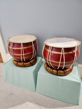 Set Of 2 Ceramic Drums W/ Padded Stands, Made In India