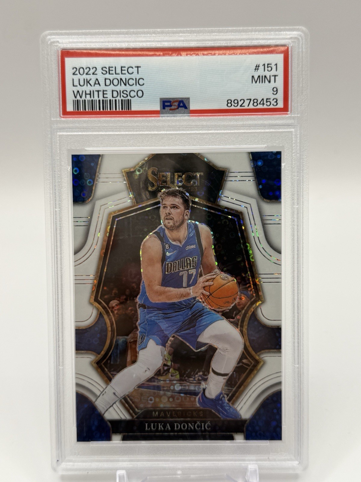 2022-23 Select Luka Doncic White Disco Prizm Premier /75 Mavericks PSA 9