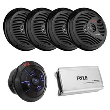 Pyle Marine Bluetooth Audio Receiver, Amplifier, 4x 8" 180W Boat Black Speakers