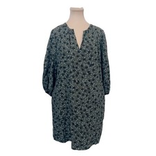 Ann Taylor Womens Petite MP Floral V-Neck Shift Dress Green Long Sleeve Boho