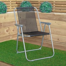 Image of 6 x Foldable Garden Chairs Fixed position garden chairs grey frame black fabric