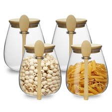 Glass Storage jars with Bamboo Lids and Spoon -38 oz Airtight Storage Contain...