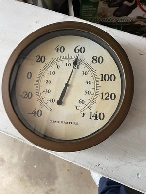 8-inch analog wall thermometer, designed for both indoor and outdoor use