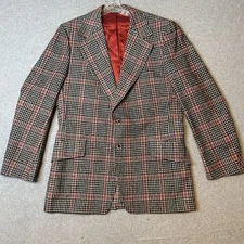 Vintage Curlee Blazer Plaid Black Red 44R Wool Formans Clothes for Men