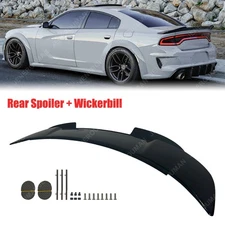 Rear Trunk Spoiler Wing Wickerbill Set Glossy Black For 15-23 Dodge Charger SRT