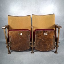 Twin Art Deco Cinema Theatre Seats 2 Chair Fold Up Two Seat Vintage