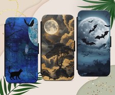 BLACK CAT OWL MOON GOTHIC ART FLIP WALLET PHONE COVER CASE IPHONE SAMSUNG PIXEL