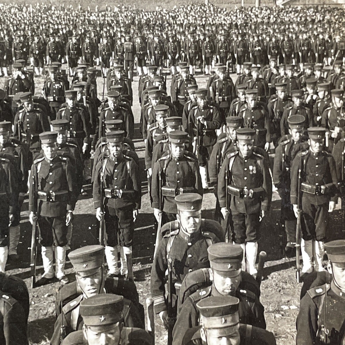 Japanese Soldiers In Formation Stereoview Tokyo Japan