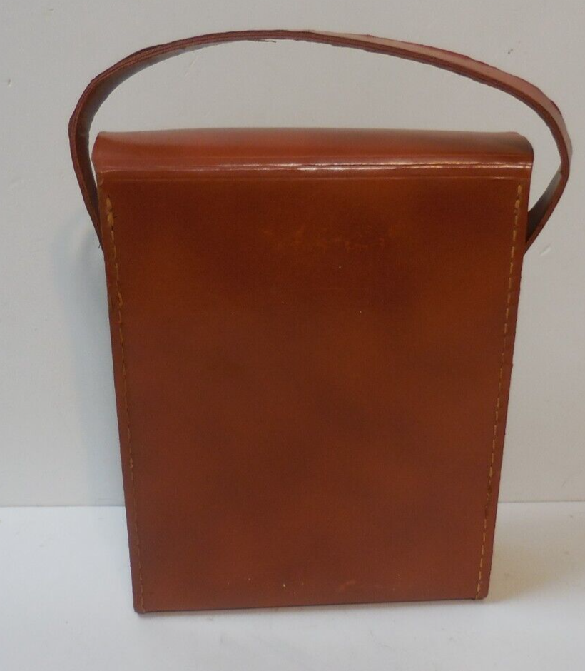 Vtg. Leather Portable Mini Travel Bar Case 3 Glass Bottles,1 Plastic