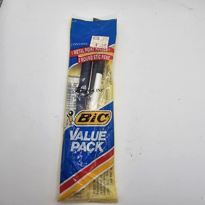 BiC Value Pack Vintage 1988 NOS Black Metal Point Roller Stic Pen BXP3