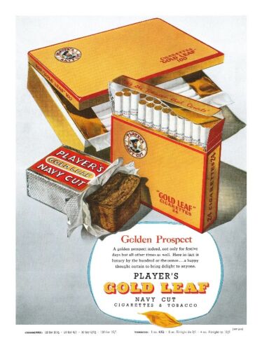 Player's Blattgold Zigaretten Vintage 1950er Jahre Werbung - glänzend A4 Druck - Bild 1 von 1