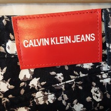 Calvin Klein CK Mini Skirt Button zip fly Tab floral denim Size 25 Grunge 90's