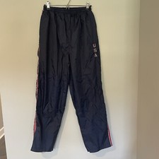 Vintage USA Embroidered Windbreaker Track Pants Large Navy Blue Lined Olympics