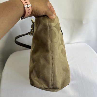 COACH TOTE BAG WITH CHAIN HANDLES Gold Tan Signature #F1220-20481 