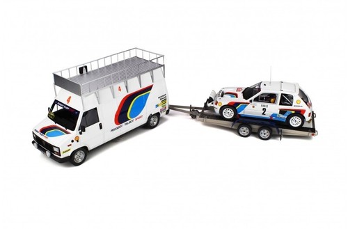 SET PEUGEOT 205 T16 Rallye Monte 1985 + Bus Van J5 + Trailer OT328 Otto 1:18 - Bild 5 von 5