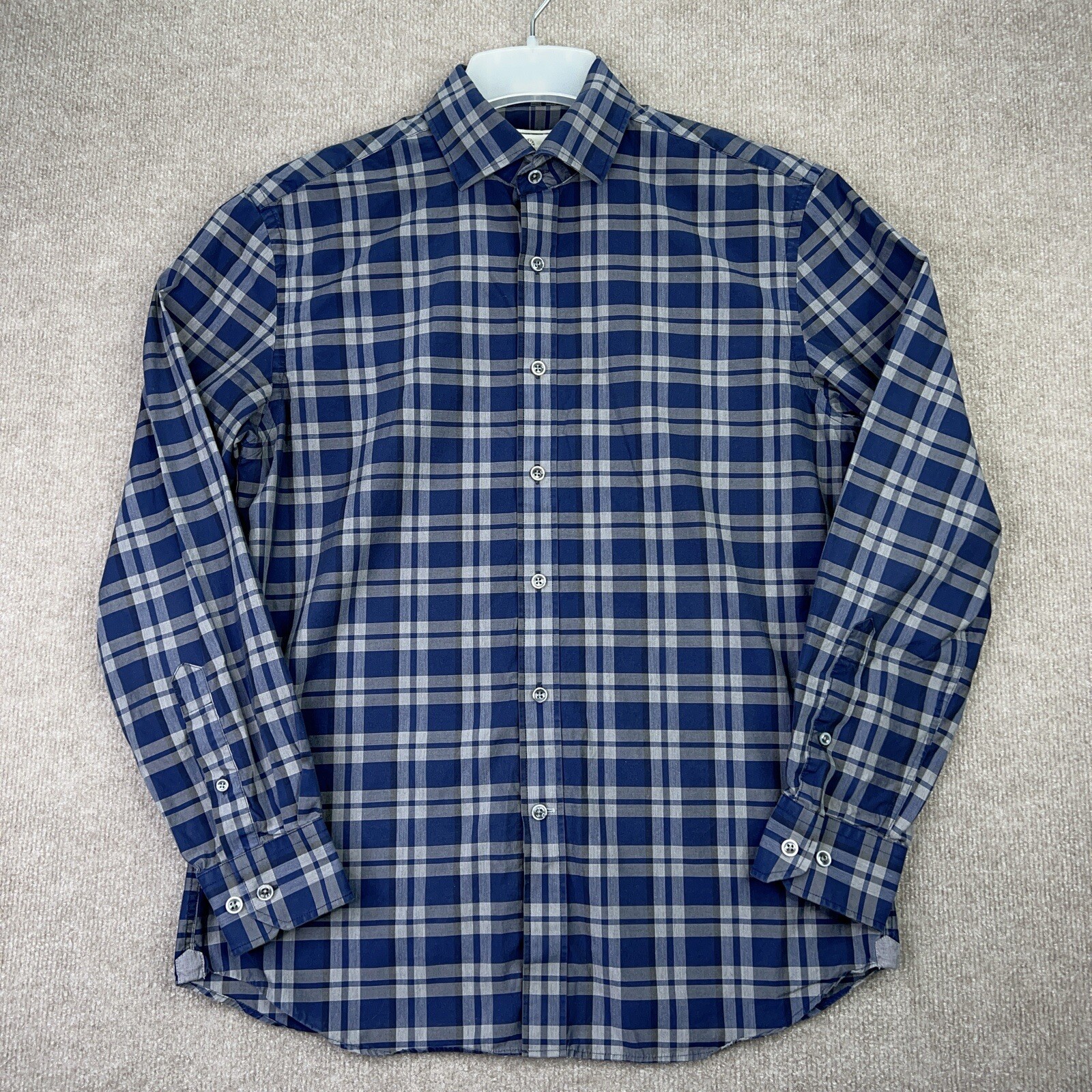 Todd Snyder Mens 15.5 32/33 Gray Blue Plaid Melange Preppy Designer Shirt