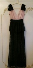 Prettylittlething PLT Black And Pink Lace Sheer Plunge Maxi Dress Size 6 UK