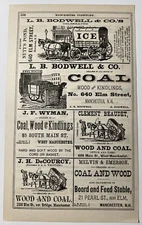 Antique 1887 double ad ICE Coal WOOD Skins BOBBINS Spools MERRIMAC Chemical