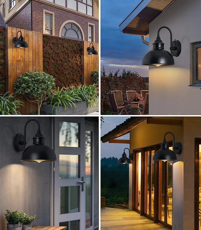 Juego de luces de granero de cuello de cisne para exteriores montaje en pared exterior sensor negro mate Cntrl Foto 3 de 4