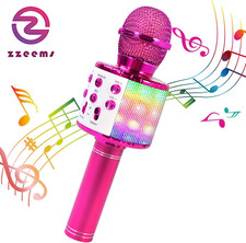 Karaoke Microphone, 4 in 1 Wireless Microphone with LED Lights Handheld Portable