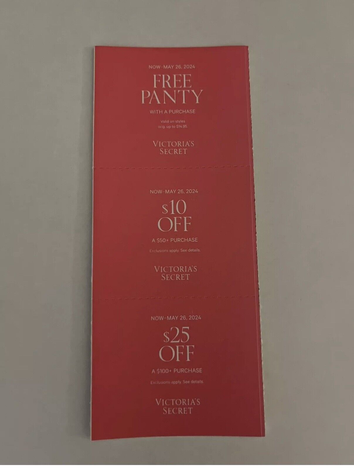 VICTORIAS SECRET Coupons Panty W/purchase $10 off $50 - $25 off $100 Exp 5/26/24
