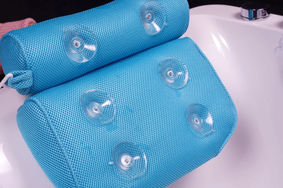 Blue Bathtub Pillow Relax Neck Back Support Bath Spa Comfy Cushion Headrest - Image 2 of 2