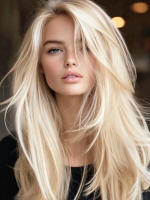 Balayage Platinum Blond Wavy Wigs Brazilian Human Hair Lace Front Wigs 180%