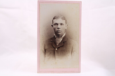 1880 Stover CDV Photo Portrait Goshen IN Young Man Tidy Hair Tie Pin
